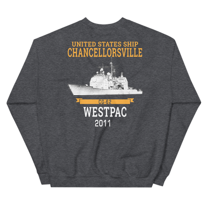 USS Chancellorsville (CG-62) 2011 WESTPAC Sweatshirt – back view, heather