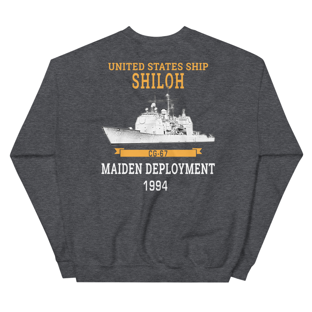 USS Shiloh (CG-67) 1994 Maiden Deployment Sweatshirt – back view, heather