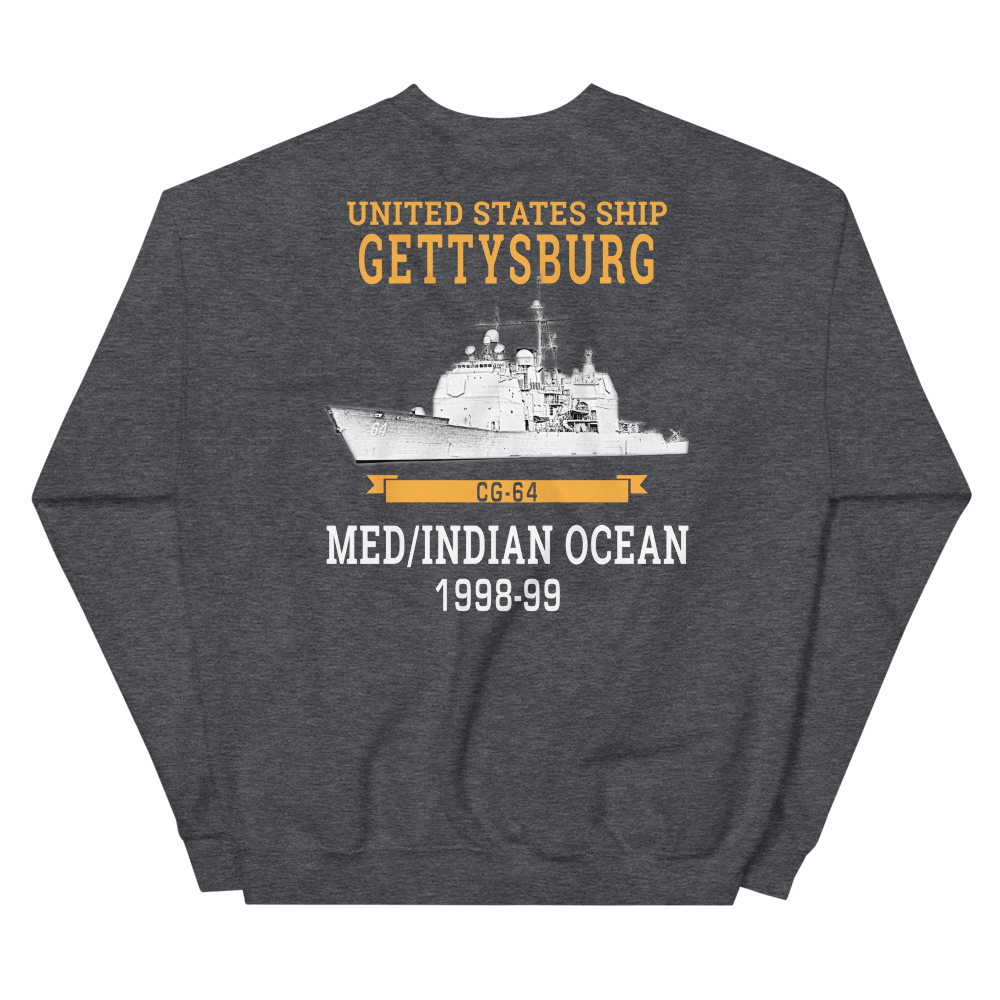 USS Gettysburg (CG-64) 1998-99 MED/IO Sweatshirt – back view, heather