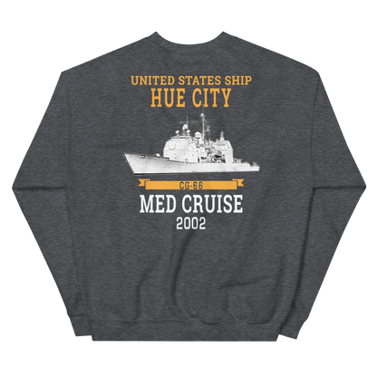 USS Hue City (CG-66) 2002 MED Unisex Sweatshirt – back view, heather
