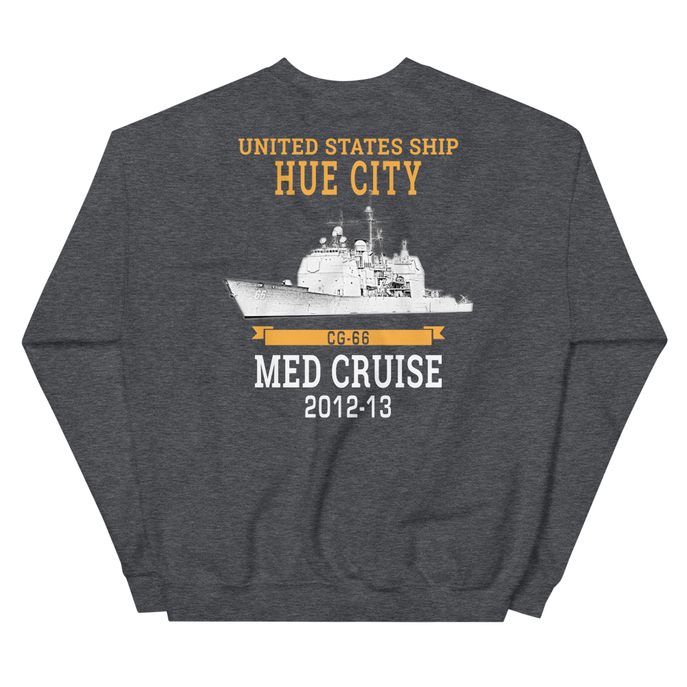 USS Hue City (CG-66) 2012-13 MED Unisex Sweatshirt – back view, heather