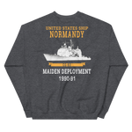 USS Normandy (CG-60) 1990-91 Maiden Deployment Unisex Sweatshirt – back view, heather