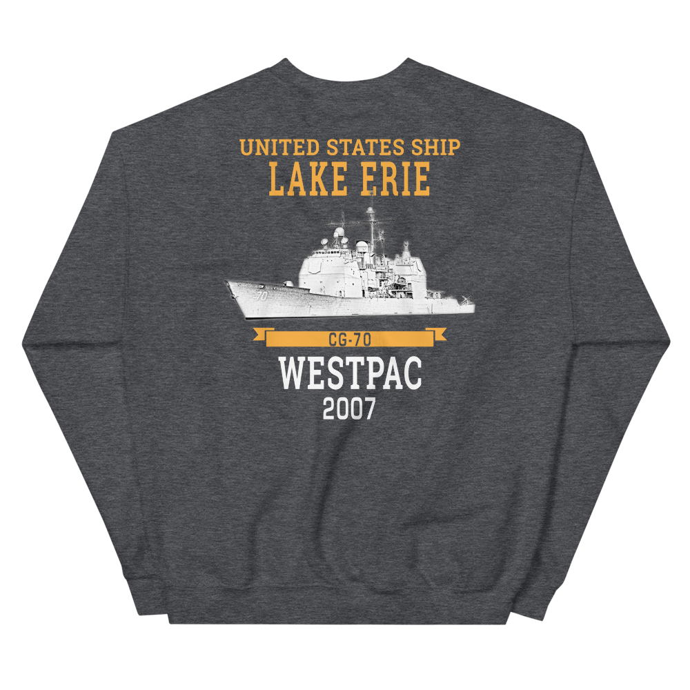 USS Lake Erie (CG-70) 2007 WESTPAC Unisex Sweatshirt – back view, heather