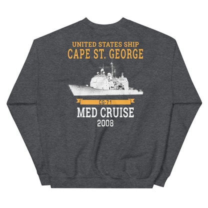 USS Cape St. George (CG-71) 2008 MED Unisex Sweatshirt – back view, heather