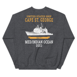 USS Cape St. George (CG-71) 2003 MED/IO Unisex Sweatshirt – back view, heather