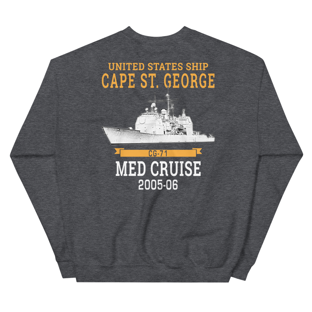 USS Cape St. George (CG-71) 2005-06 MED Unisex Sweatshirt – back view, heather
