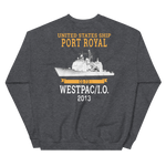 USS Port Royal (CG-73) 2013 WESTPAC/IO Unisex Sweatshirt – back view, heather
