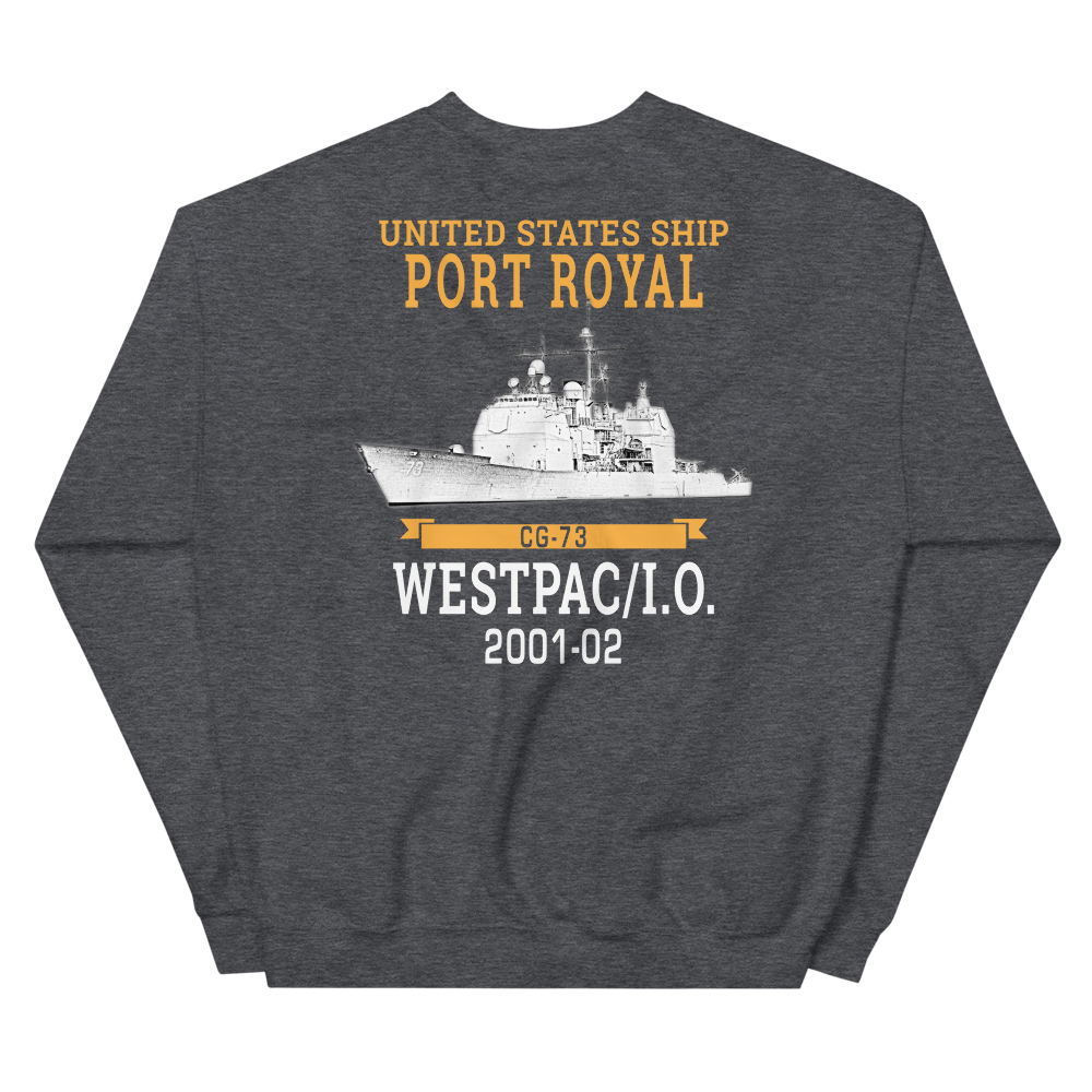 USS Port Royal (CG-73) 2001-02 WESTPAC/IO Unisex Sweatshirt – back view, heather