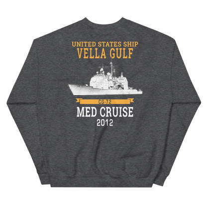 USS Vella Gulf (CG-72) 2012 MED Unisex Sweatshirt – back view, heather