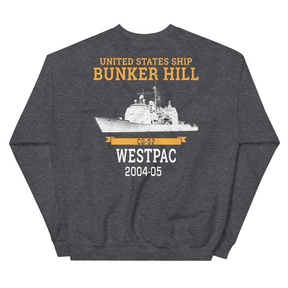 USS Bunker Hill (CG-52) 2004-05 WESTPAC Unisex Sweatshirt – back view, heather