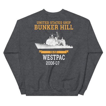 USS Bunker Hill (CG-52) 2006-07 WESTPAC Unisex Sweatshirt – back view, heather