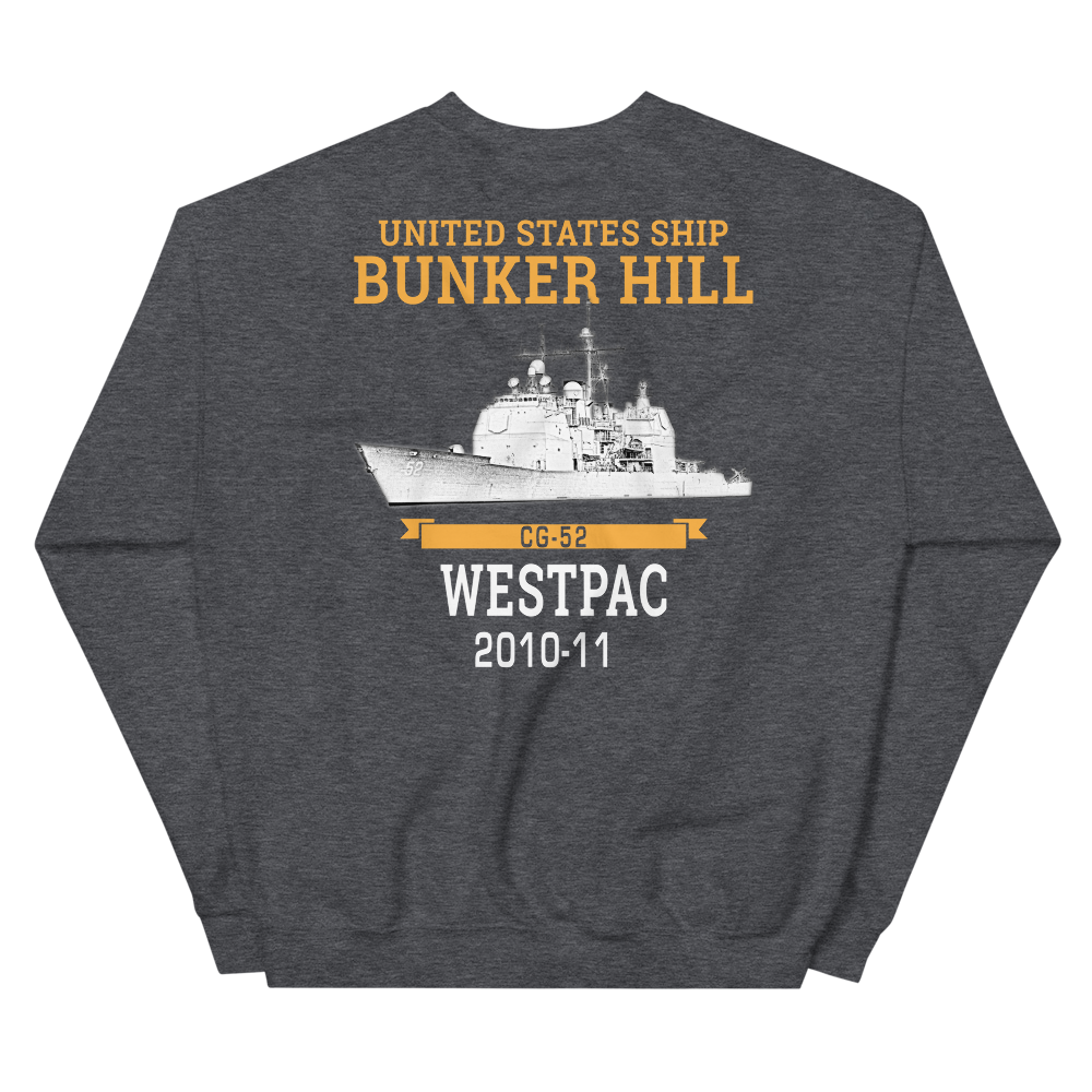 USS Bunker Hill (CG-52) 2010-11 WESTPAC Unisex Sweatshirt – back view, heather