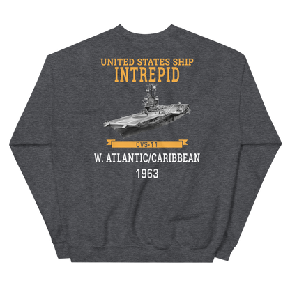 USS Intrepid (CVS-11) 1963 W. Atlantic/Caribbean Sweatshirt – back view, heather