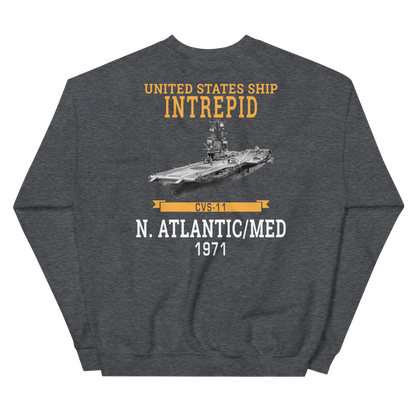 USS Intrepid (CVS-11) 1971 N.Atlantic/MED Sweatshirt – back view, heather