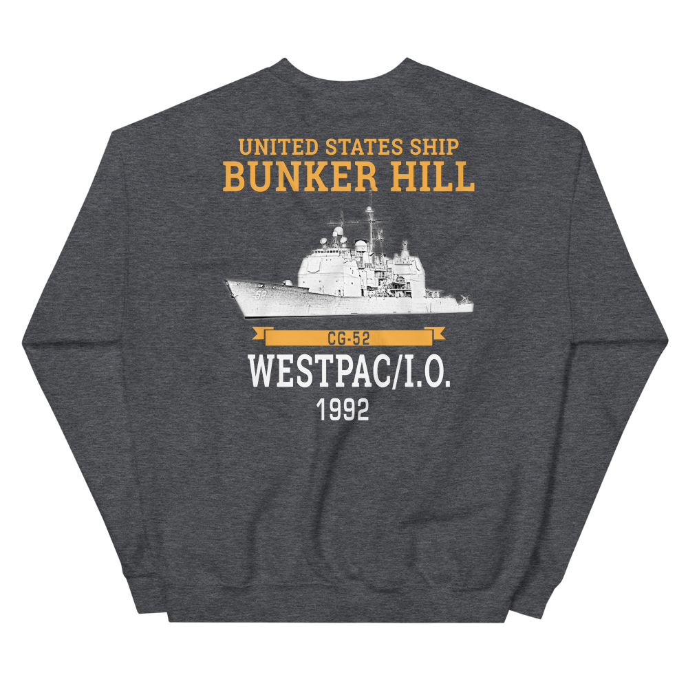 USS Bunker Hill (CG-52) 1992 WESTPAC/IO Unisex Sweatshirt – back view, heather