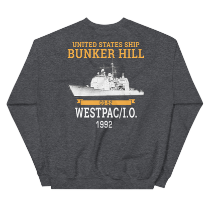 USS Bunker Hill (CG-52) 1992 WESTPAC/IO Unisex Sweatshirt – back view, heather