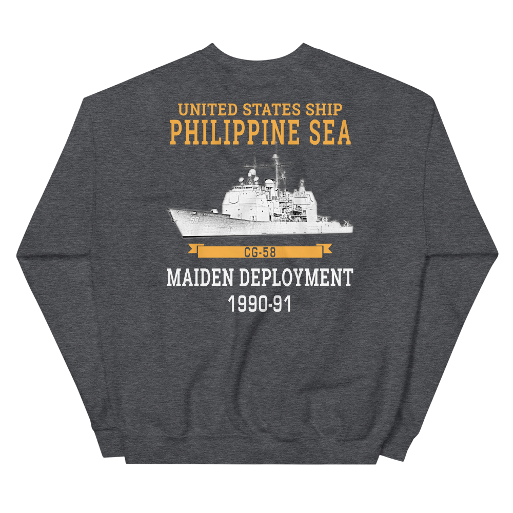 USS Philippine Sea (CG-58) 1990-91 Unisex Sweatshirt – back view, heather