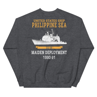 USS Philippine Sea (CG-58) 1990-91 Unisex Sweatshirt – back view, heather