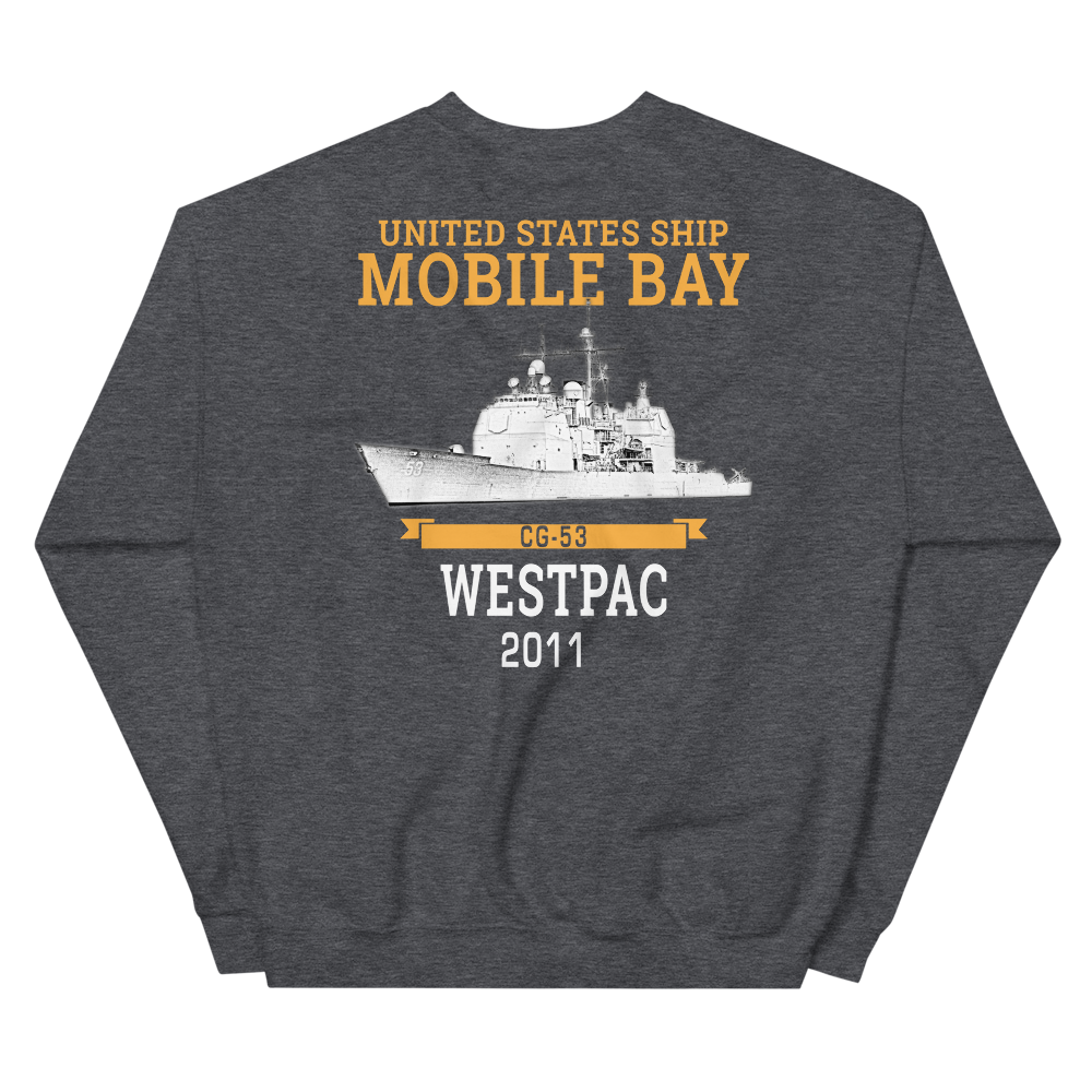 USS Mobile Bay (CG-53) 2011 Deployment Sweatshirt – back view, heather