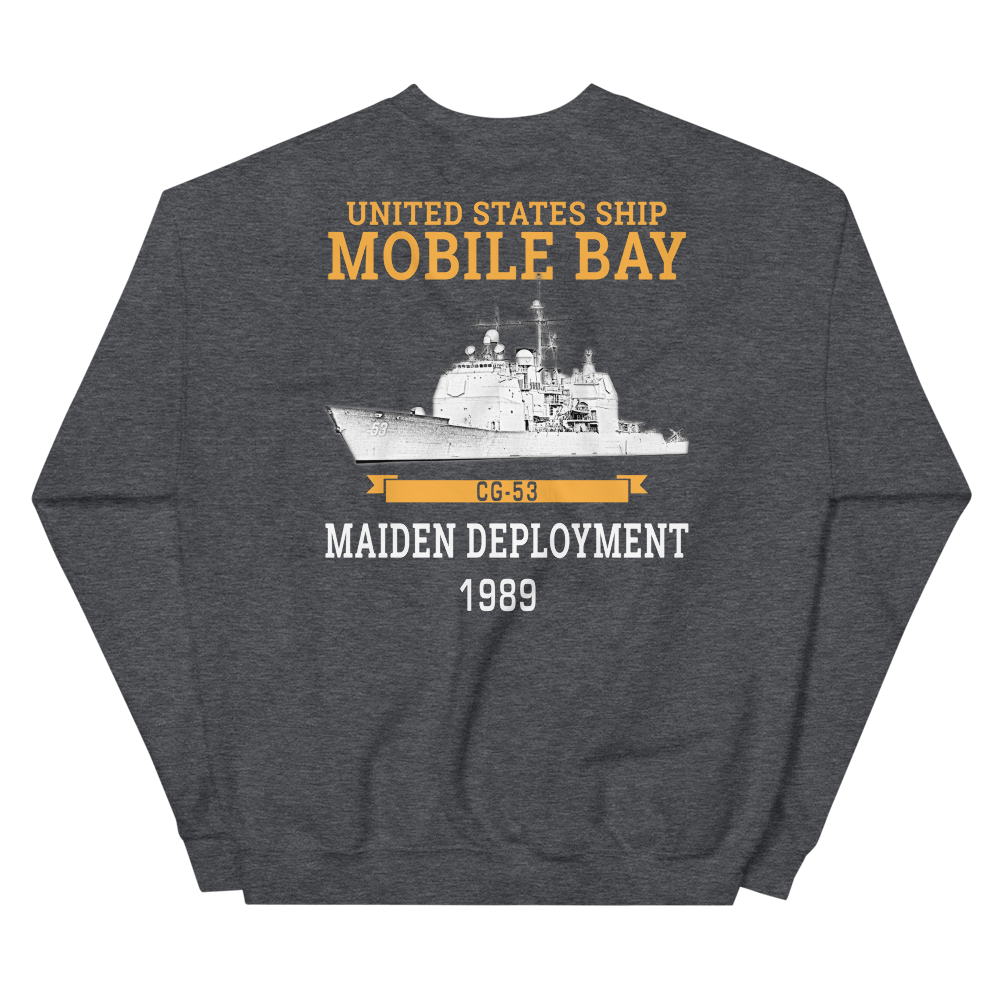 USS Mobile Bay (CG-53) 1989 Deployment Sweatshirt – back view, heather