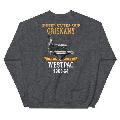 USS Oriskany (CVA-34) 1963-64 WESTPAC Unisex Sweatshirt – back view, heather
