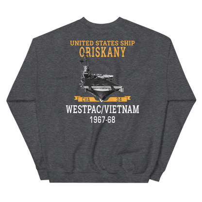 USS Oriskany (CVA-34) 1967-68 WESTPAC/VIETNAM Unisex Sweatshirt – back view, heather