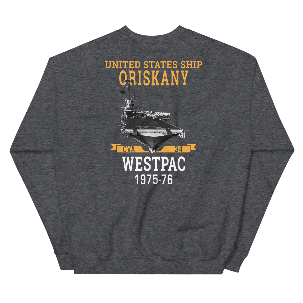 USS Oriskany (CVA-34) 1975-76 WESTPAC Unisex Sweatshirt – back view, heather