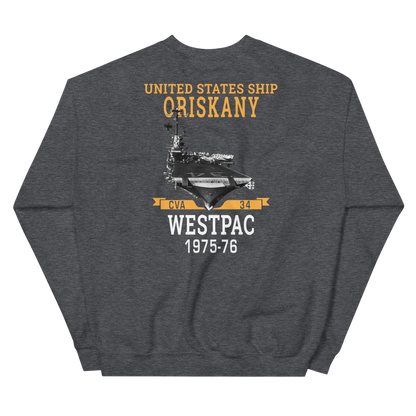 USS Oriskany (CVA-34) 1975-76 WESTPAC Unisex Sweatshirt – back view, heather