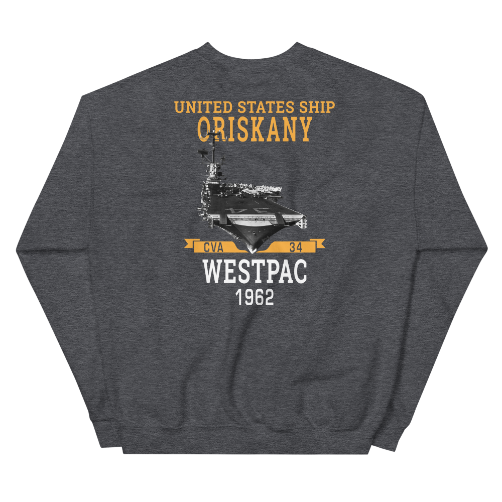 USS Oriskany (CVA-34) 1962 WESTPAC Unisex Sweatshirt – back view, heather