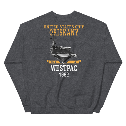 USS Oriskany (CVA-34) 1962 WESTPAC Unisex Sweatshirt – back view, heather