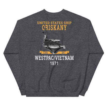 USS Oriskany (CVA-34) 1971 WESTPAC/VIETNAM Unisex Sweatshirt – back view, heather