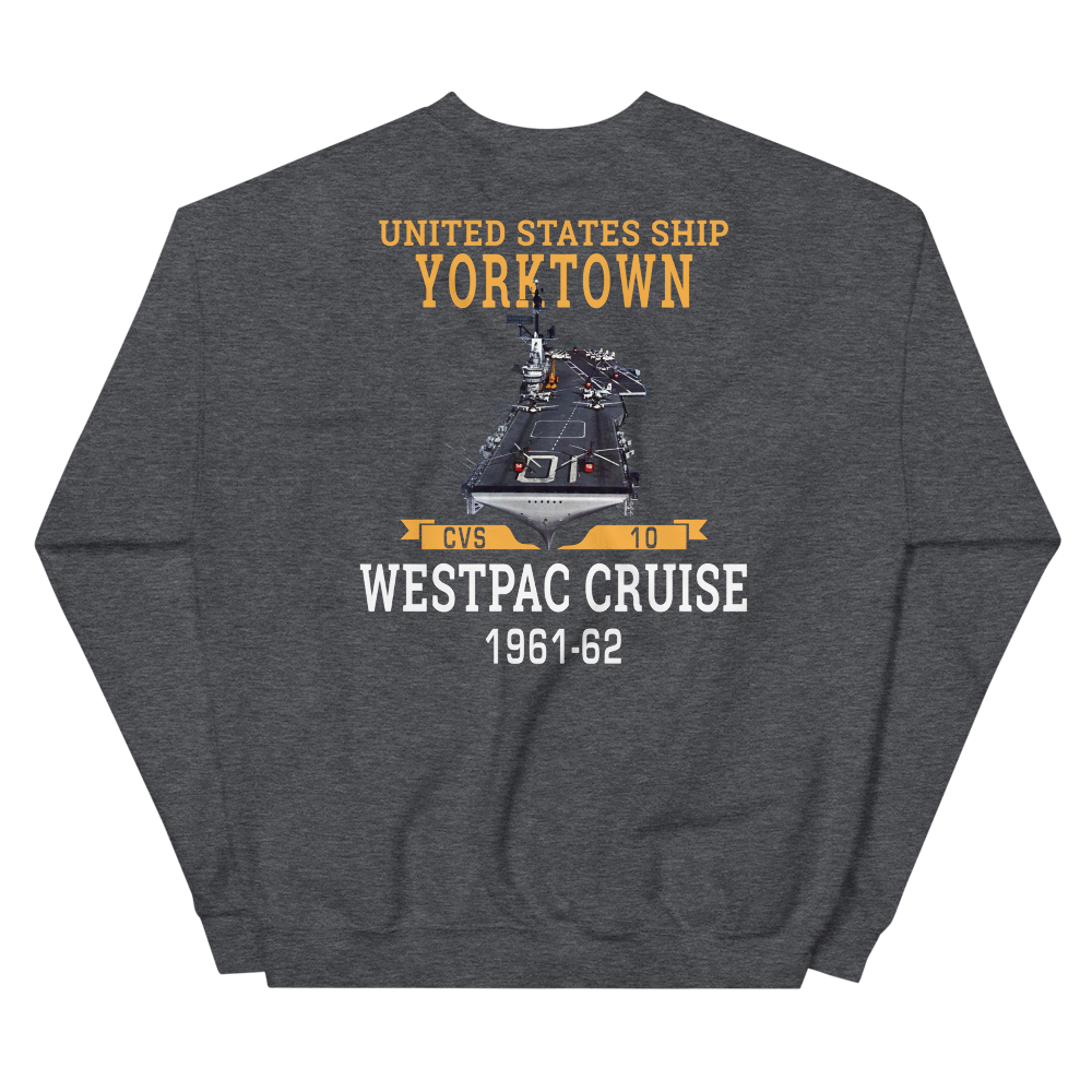 USS Yorktown (CVS-10) 1961-62 WESTPAC Unisex Sweatshirt – back view, heather