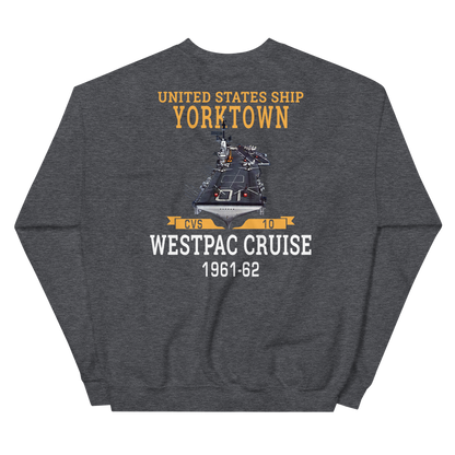 USS Yorktown (CVS-10) 1961-62 WESTPAC Unisex Sweatshirt – back view, heather