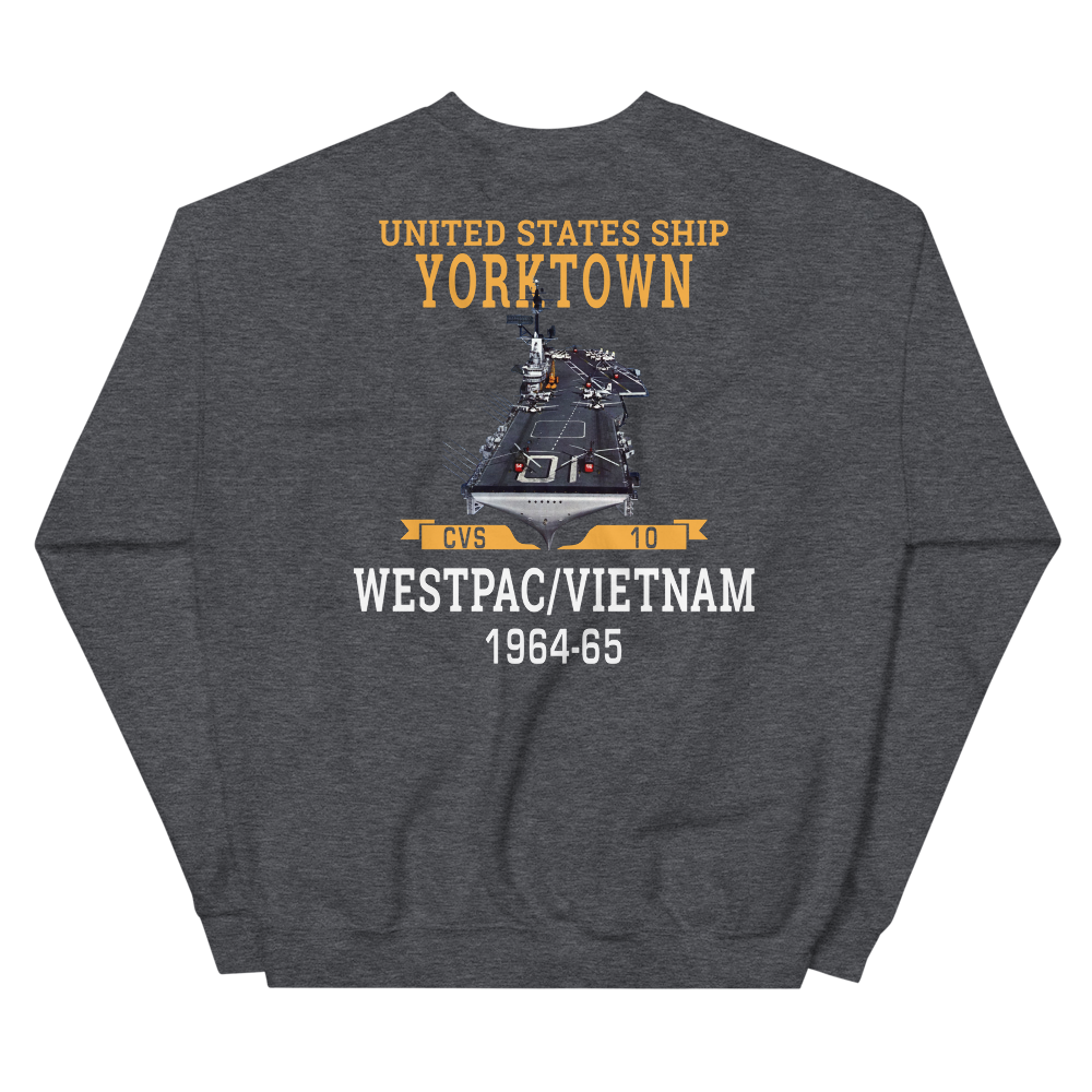 USS Yorktown (CVS-10) 1964-65 WESTPAC/VIETNAM Unisex Sweatshirt – back view, heather