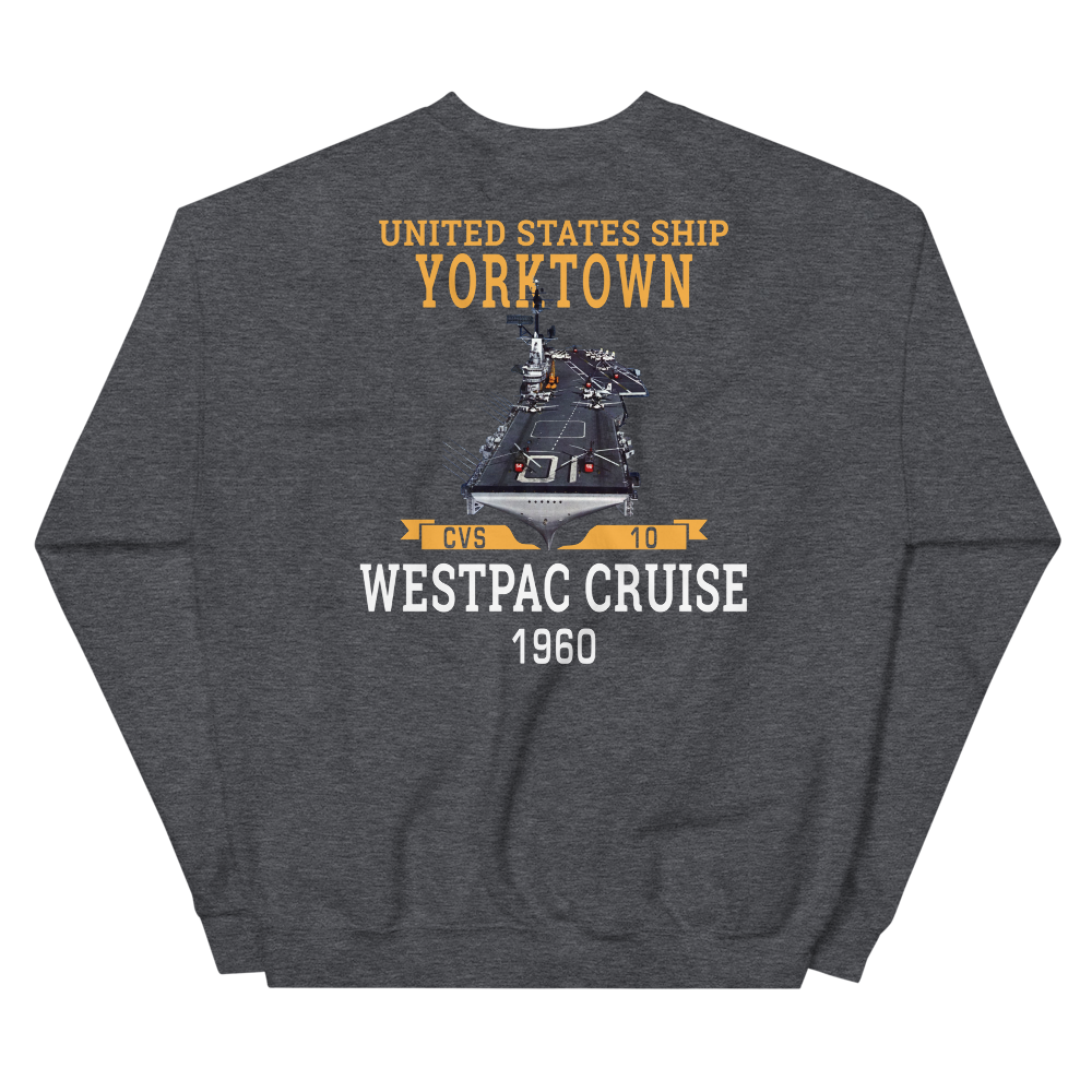 USS Yorktown (CVS-10) 1960 WESTPAC Unisex Sweatshirt – back view, heather