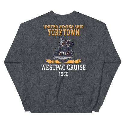 USS Yorktown (CVS-10) 1960 WESTPAC Unisex Sweatshirt – back view, heather