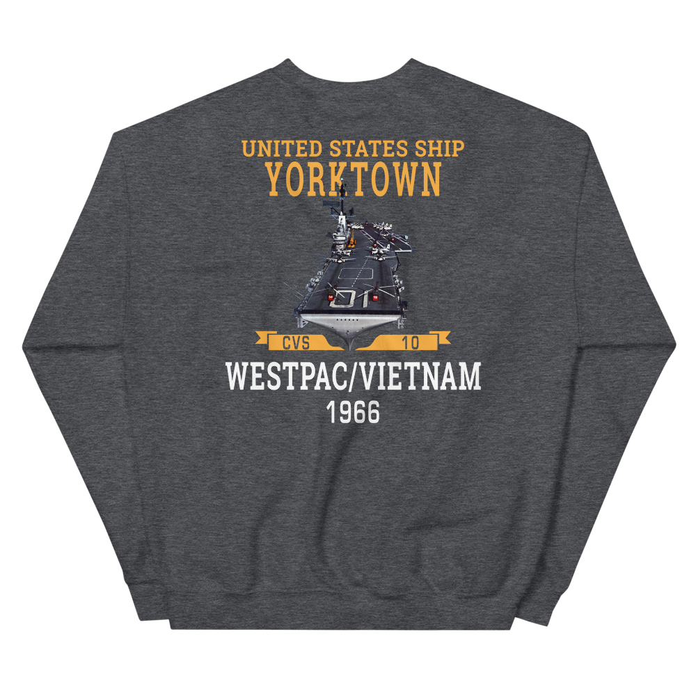 USS Yorktown (CVS-10) 1966 WESTPAC/VIETNAM Unisex Sweatshirt – back view, heather
