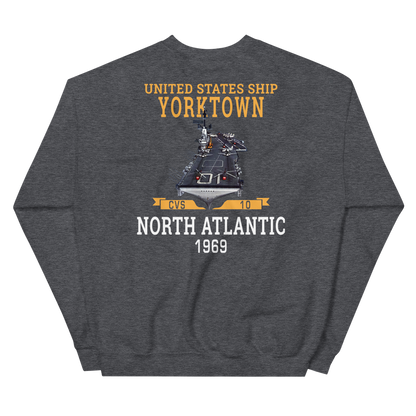 USS Yorktown (CVS-10) 1969 NORTH ATLANTIC Unisex Sweatshirt – back view, heather