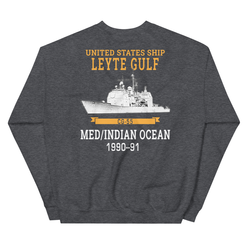 USS Leyte Gulf (CG-55) 1990-91 Deployment Sweatshirt – back view, heather