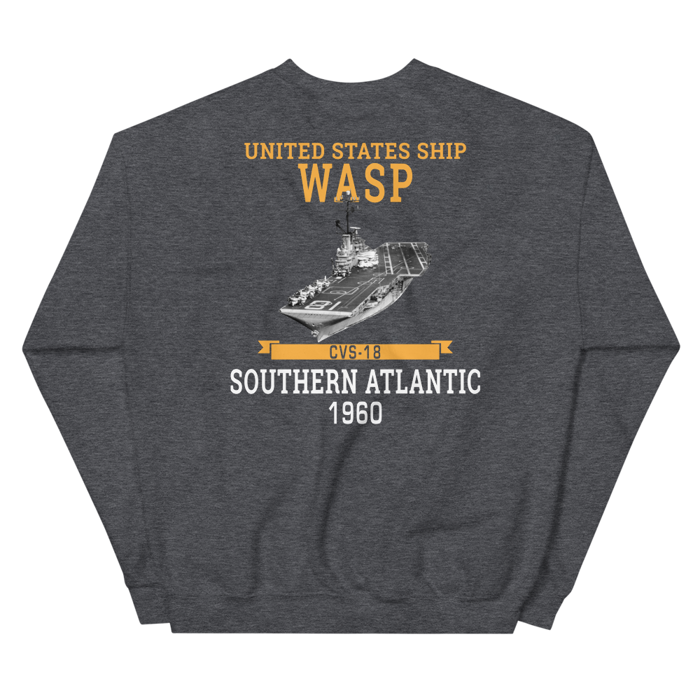 USS Wasp (CVS-18) 1960 S. ATLANTIC Unisex Sweatshirt – back view, heather