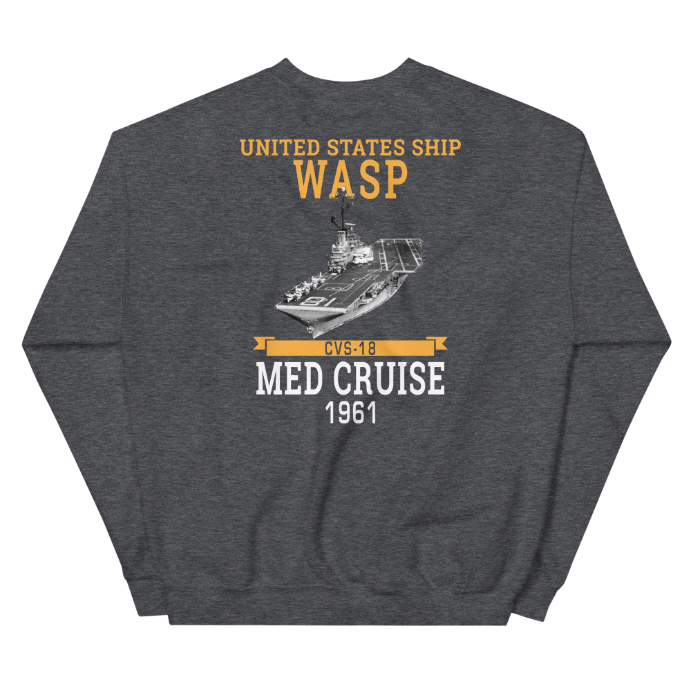 USS Wasp (CVS-18) 1961 MED Unisex Sweatshirt – back view, heather