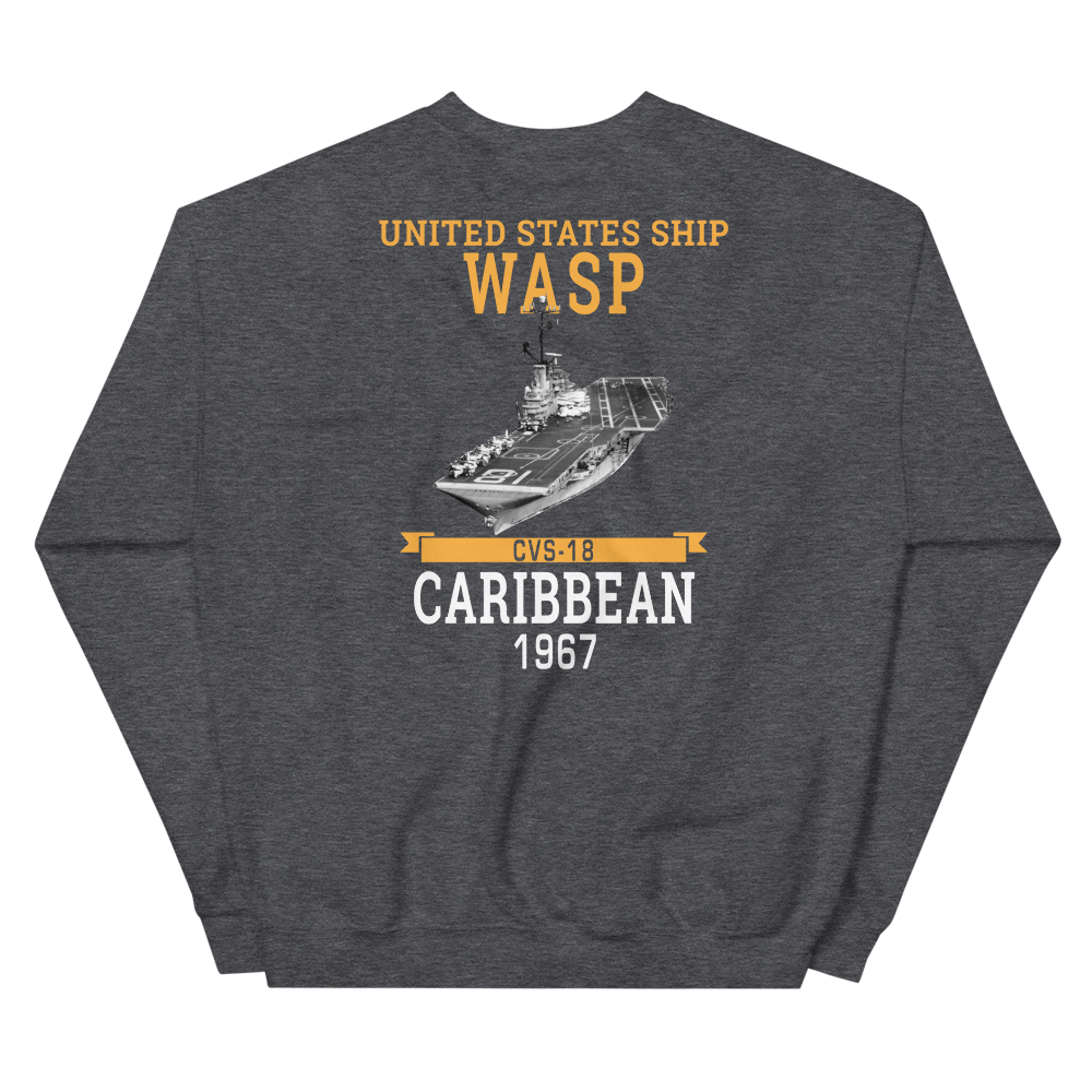 USS Wasp (CVS-18) 1967 CARIBBEAN Unisex Sweatshirt – back view, heather