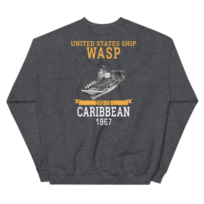 USS Wasp (CVS-18) 1967 CARIBBEAN Unisex Sweatshirt – back view, heather