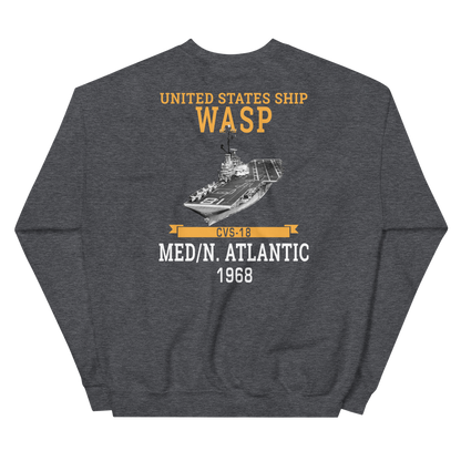USS Wasp (CVS-18) 1968 MED/N. ATLANTIC Unisex Sweatshirt – back view, heather