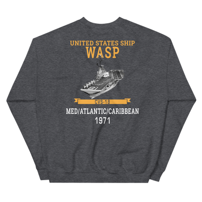 USS Wasp (CVS-18) 1971 MED/ATLANTIC/CARIBBEAN Unisex Sweatshirt – back view, heather