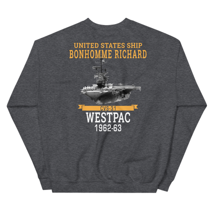 USS Bonhomme Richard (CVS-31) 1962-63 WESTPAC Unisex Sweatshirt – back view, heather