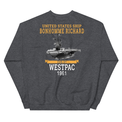 USS Bonhomme Richard (CVS-31) 1961 WESTPAC Unisex Sweatshirt – back view, heather