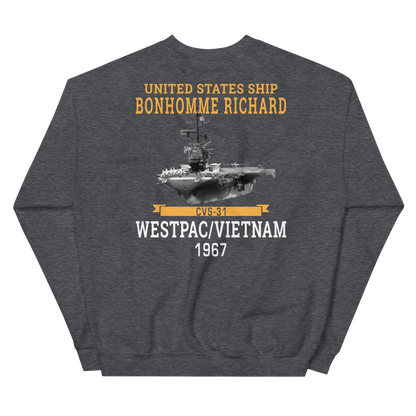 USS Bonhomme Richard (CVS-31) 1967 WESTPAC/VIETNAM Unisex Sweatshirt – back view, heather
