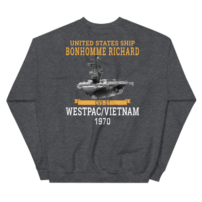 USS Bonhomme Richard (CVS-31) 1970 WESTPAC/VIETNAM Unisex Sweatshirt – back view, heather