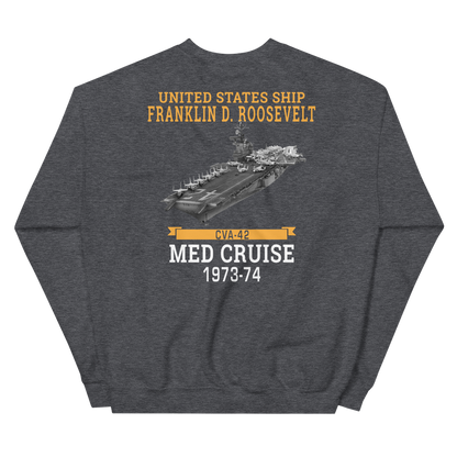 USS Franklin D. Roosevelt (CVA-42) 1973-74 MED CRUISE Sweatshirt – back view, heather